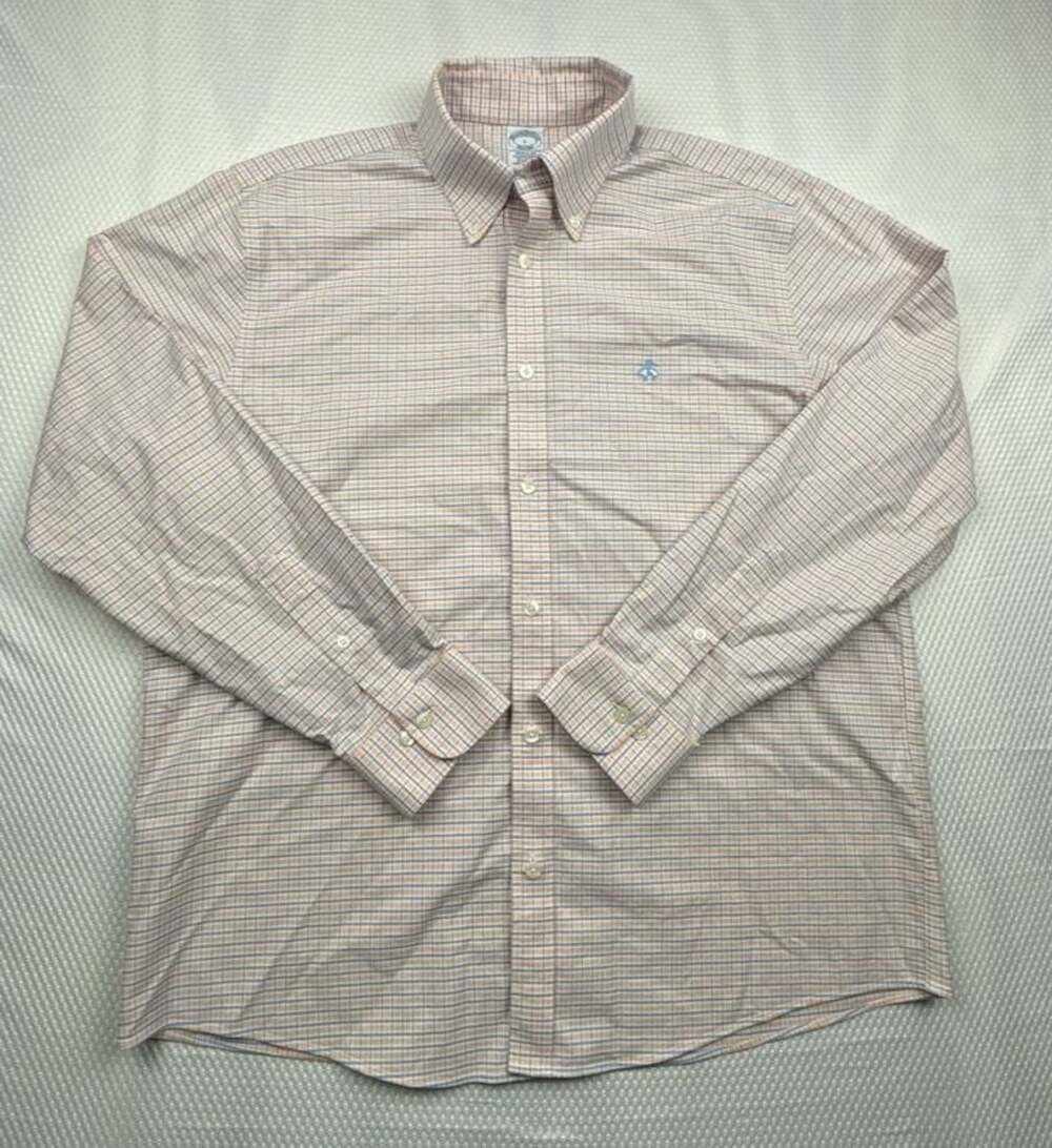 Brooks Brothers Regular Fit Non-Iron Stretch Orange Blue Check Shirt Size L - Picture 2 of 14